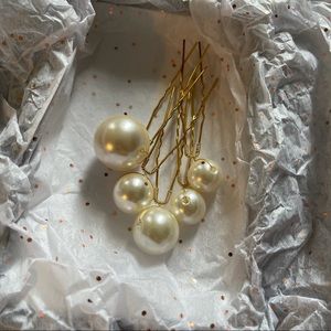 Bridal ivory pearl gold hair bobby pins set of 5